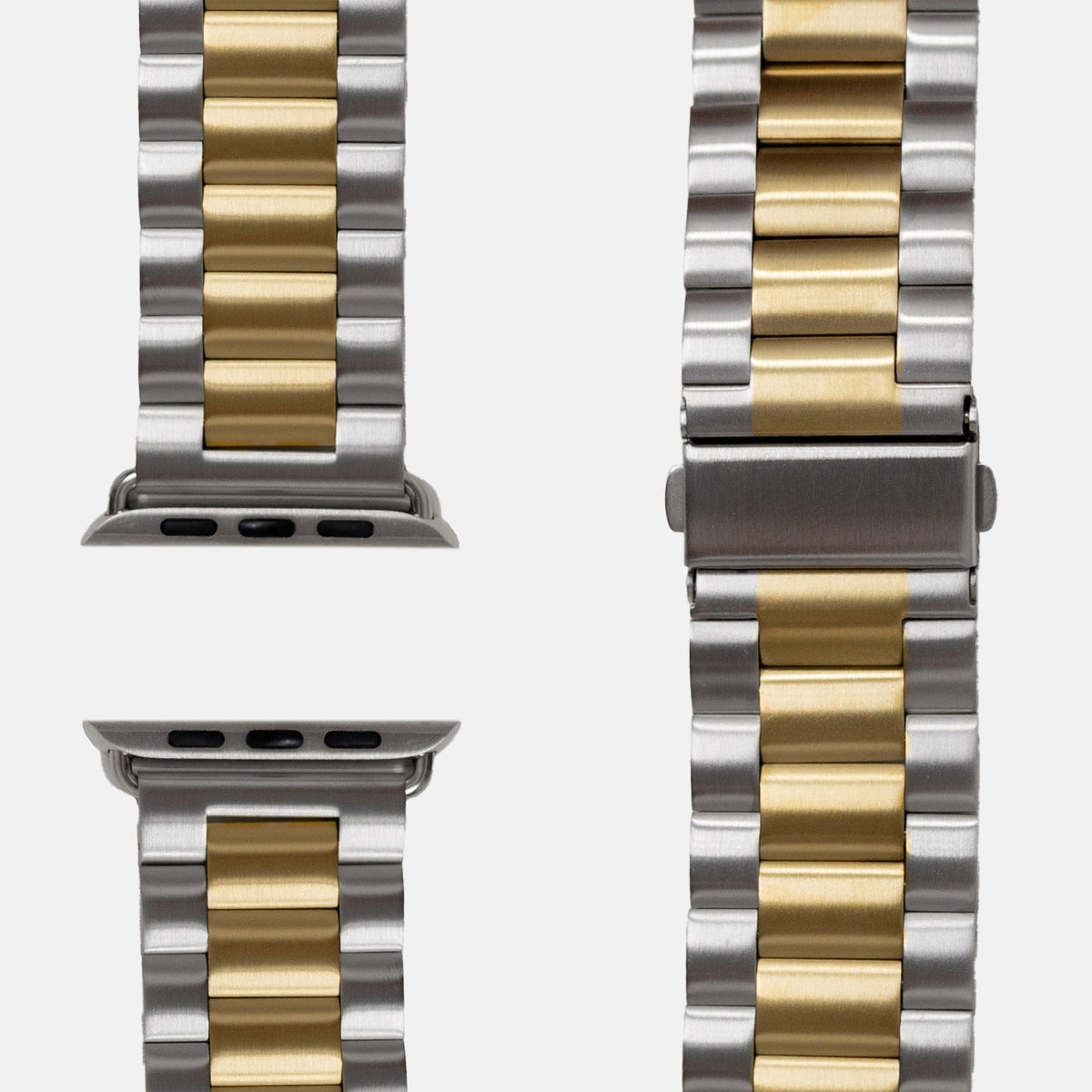 Gliederarmband Hera Silber-Gold für Apple Watch: Konnektoren und Faltschließe