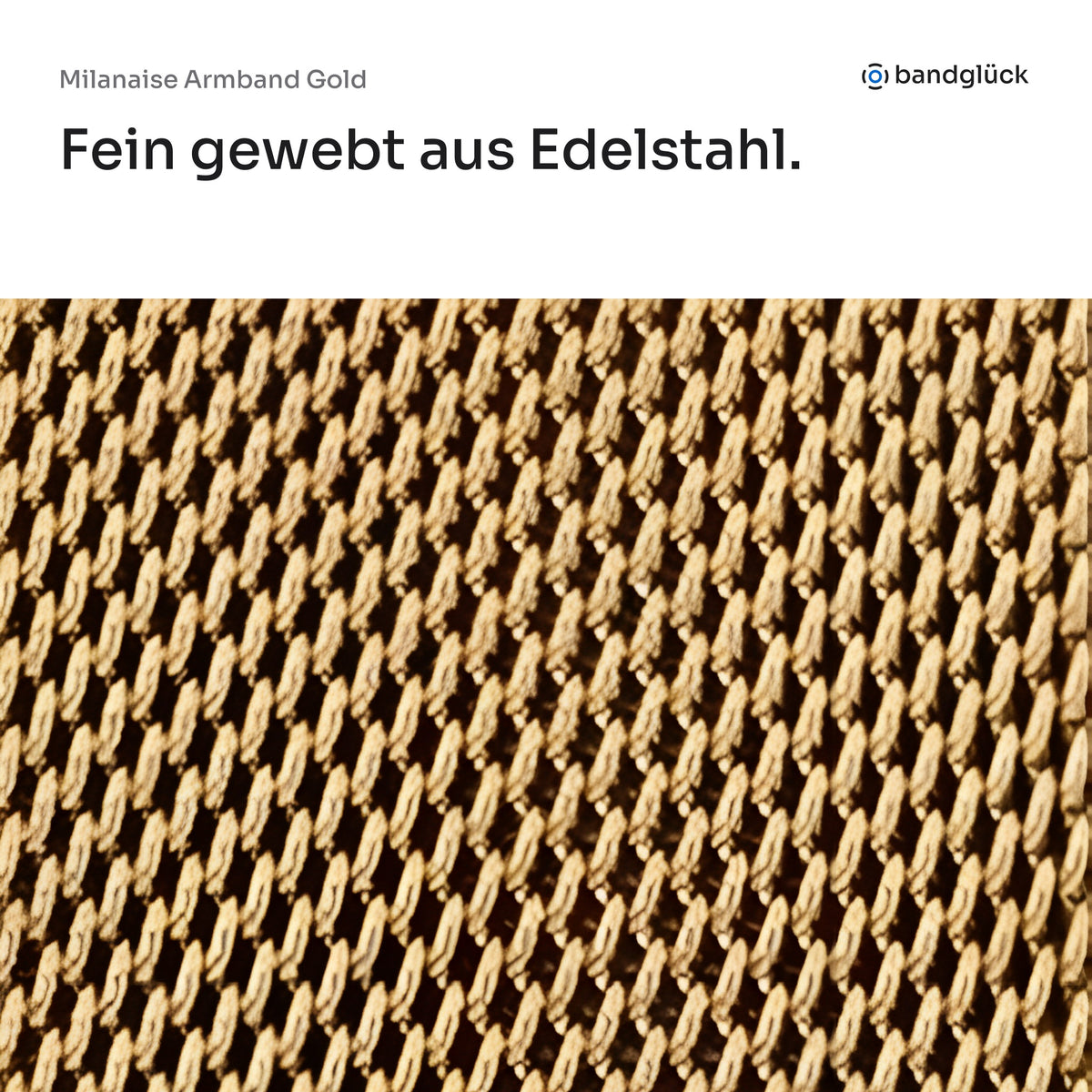 Milanaise Armband Gold in der Nahaufnahme: fein gewebt aus Edelstahl.