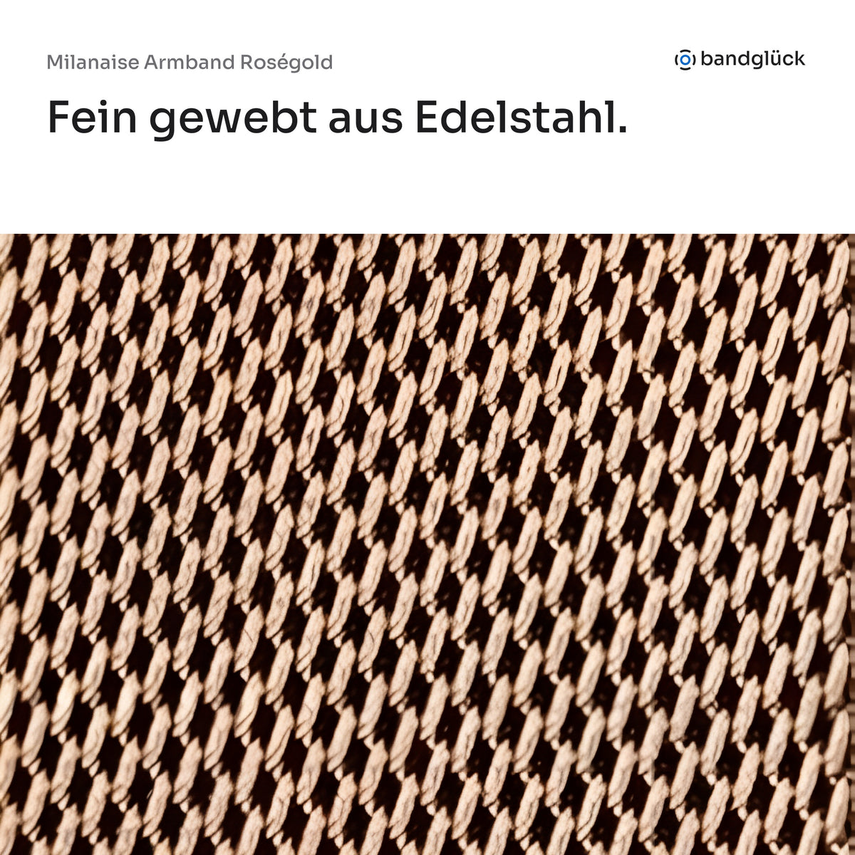 Milanaise Armband Roségold in der Nahaufnahme: fein gewebt aus Edelstahl.