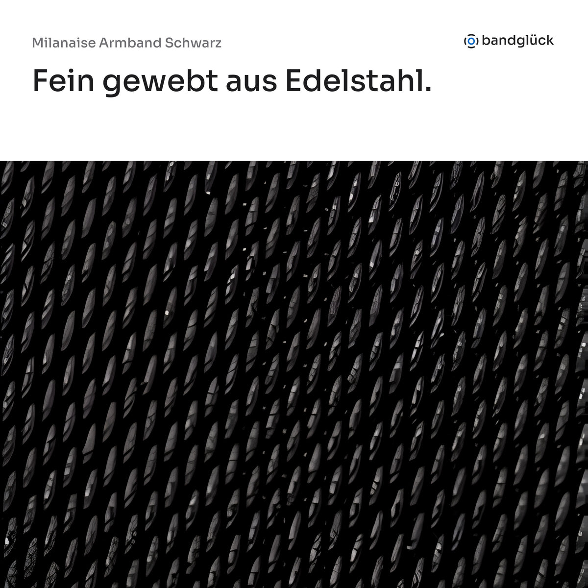 Milanaise Armband Schwarz in der Nahaufnahme: fein gewebt aus Edelstahl.