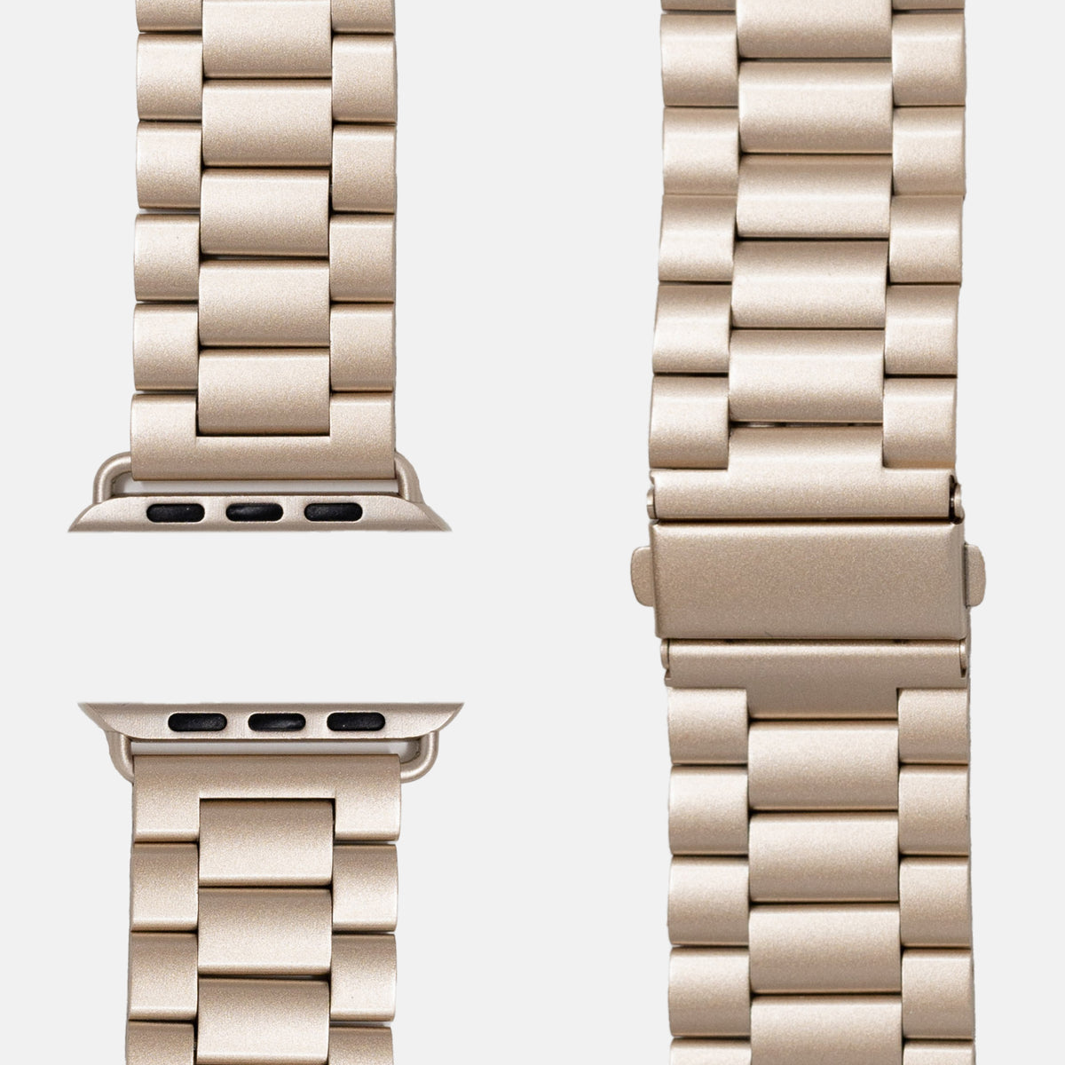 Gliederarmband Hera Champagner für Apple Watch: Konnektoren und Faltschließe