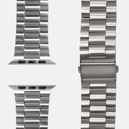 Gliederarmband Hera Silber für Apple Watch: Konnektoren und Faltschließe