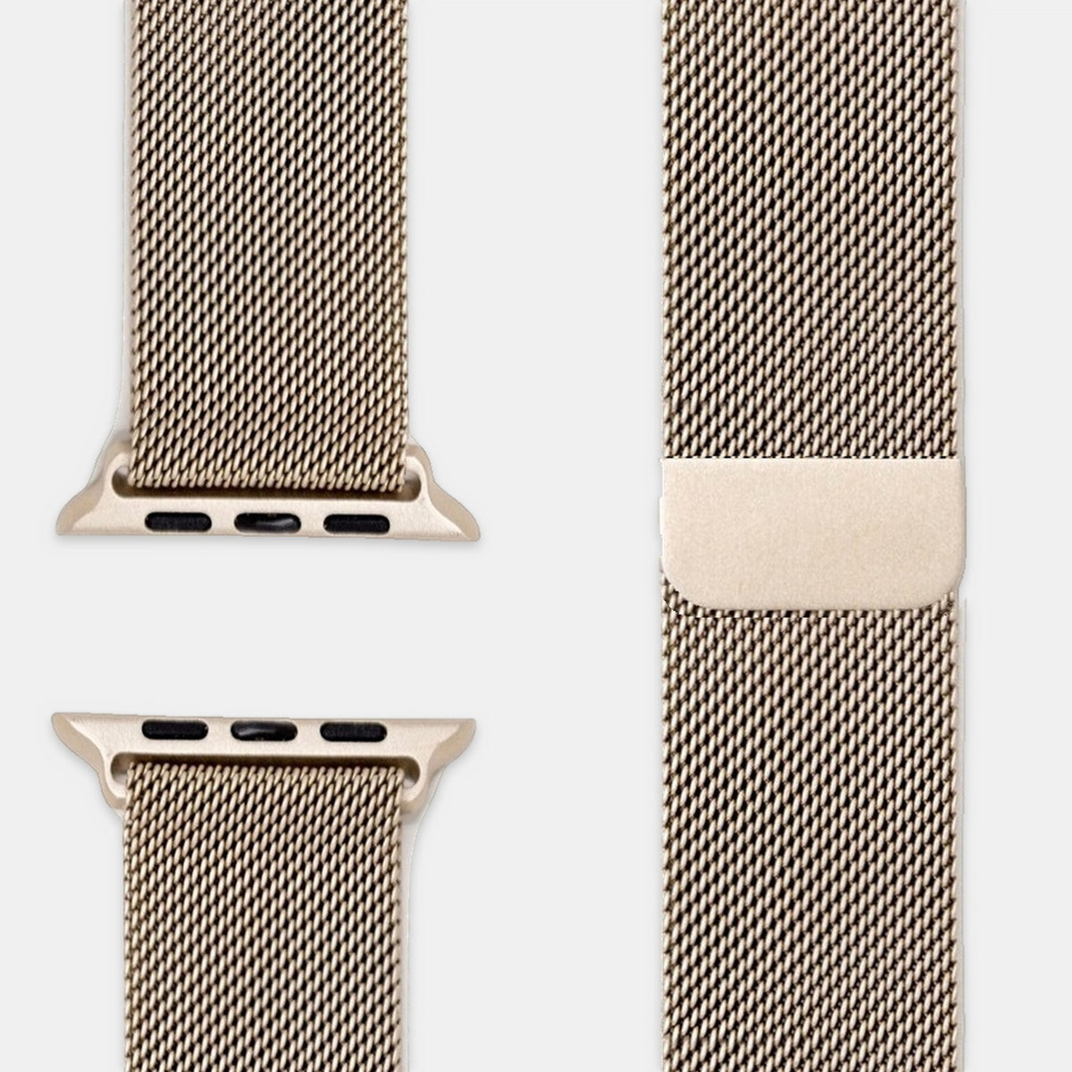 Milanaise Armband Champagner, Geflecht und Verschluss nah