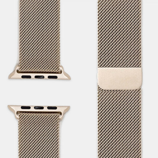 Milanaise Armband Champagner, Geflecht und Verschluss nah