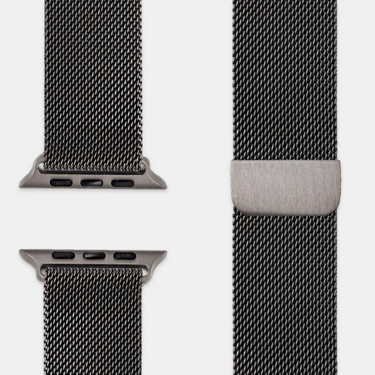 Milanaise Armband Grau, Geflecht und Verschluss nah