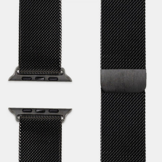 Milanaise Armband Schwarz, Geflecht und Verschluss nah