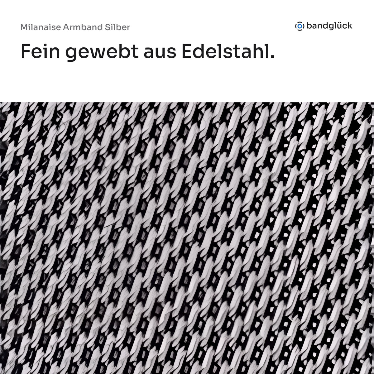 Milanaise Armband Silber in der Nahaufnahme: fein gewebt aus Edelstahl.